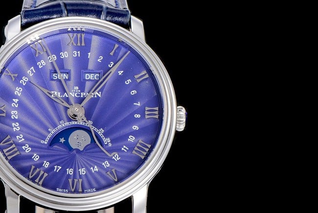 OM Factorytop-tier watch Blancpain automatic movement men's blue dial blue belt villeret classic leather strap watch detail shots