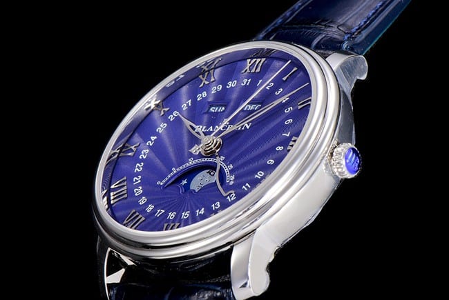OM Factorytop-tier watch Blancpain automatic movement men's blue dial blue belt villeret classic leather strap watch detail shots