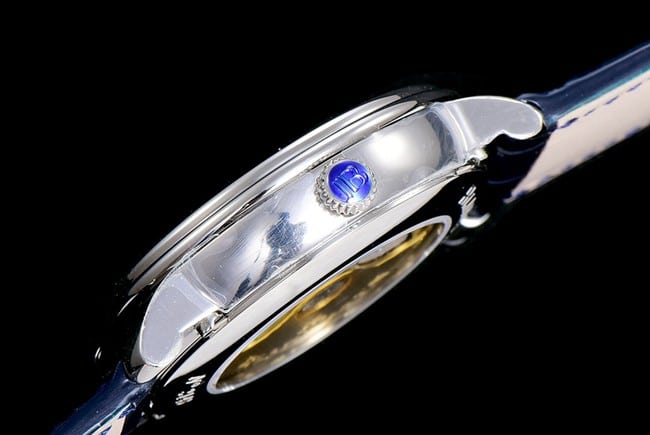 OM Factorytop-tier watch Blancpain automatic movement men's blue dial blue belt villeret classic leather strap watch side view