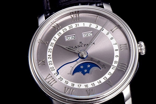 OM FactoryBlancpaintop-tier watch new V3 upgraded villeret classic 6654 men's gray plate black belt watch front view