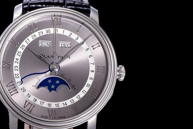 OM FactoryBlancpaintop-tier watch new V3 upgraded villeret classic 6654 men's gray plate black belt watch detail shots