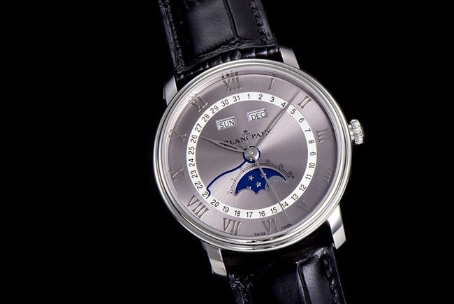 OM FactoryBlancpaintop-tier watch new V3 upgraded villeret classic 6654 men's gray plate black belt watch front view