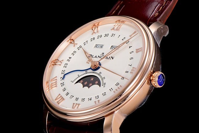 OM Factorytop-tier watch Blancpain men's white dial brown belt villeret classic 6654leather strap watch detail shots