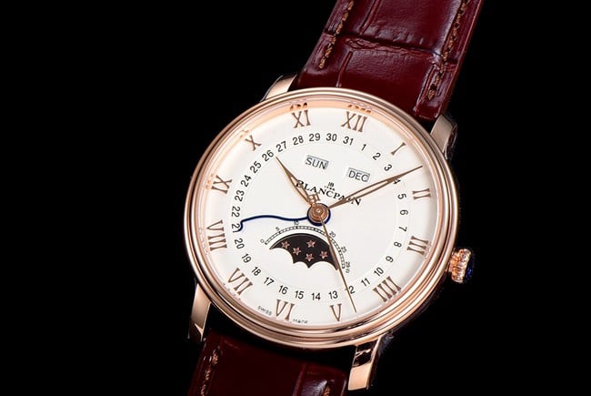 OM Factorytop-tier watch Blancpain men's white dial brown belt villeret classic 6654leather strap watch front view