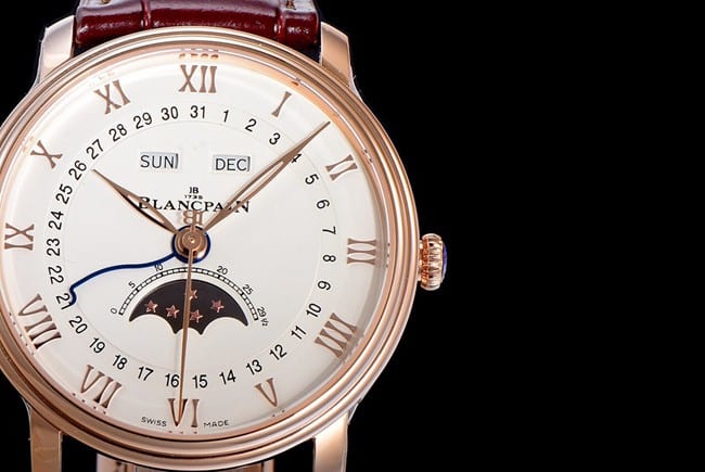OM Factorytop-tier watch Blancpain men's white dial brown belt villeret classic 6654leather strap watch detail shots