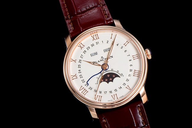 OM Factorytop-tier watch Blancpain men's white dial brown belt villeret classic 6654leather strap watch front view