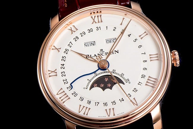 OM Factorytop-tier watch Blancpain men's white dial brown belt villeret classic 6654leather strap watch front view