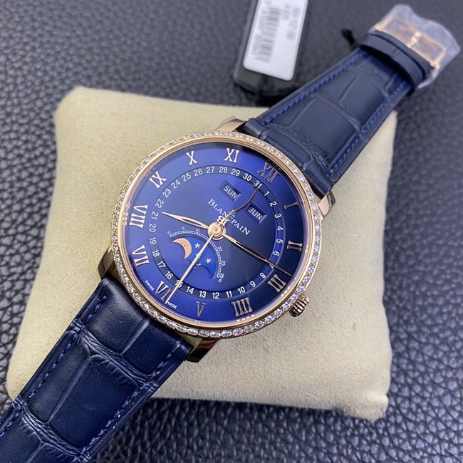 OM Factorytop-tier watch Blancpainvilleret classic series men's blue dial blue belt watch front view