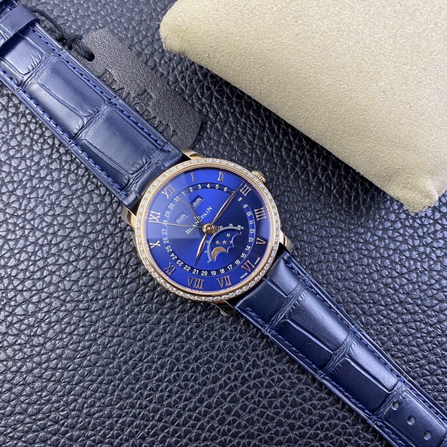 OM Factorytop-tier watch Blancpainvilleret classic series men's blue dial blue belt watch front view