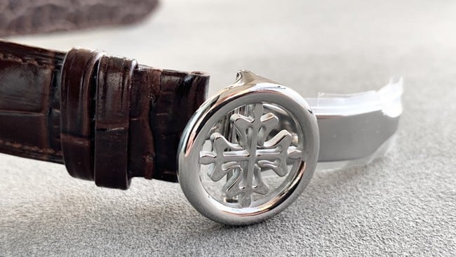 top-tier watch Patek Philippe men's pink plate brown belt super complex function series leather strap watch clasp picture