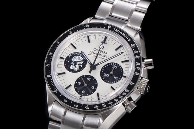 Top watch Omega men's white dial steel strap Snoopy series automatic mechanical watch front view