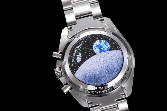 Top watch Omega men's white dial steel strap Snoopy series automatic mechanical watch case back photo