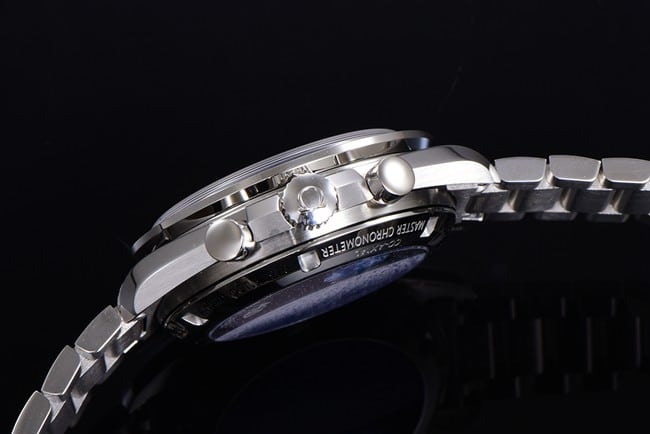 Top Omega Snoopy series men's white dial steel strap mechanical watch side view