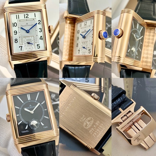 top-tier watch Jaeger-LeCoultre men's white dial flip series black belt manual winding watch detail shots