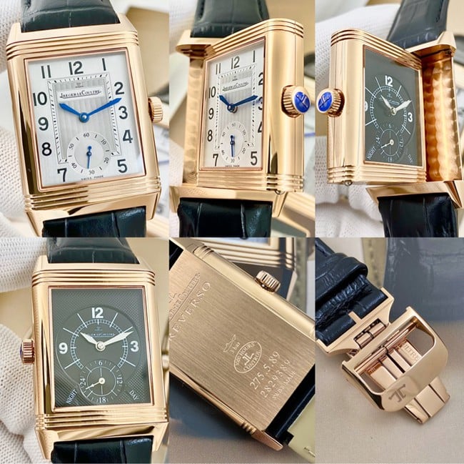 Jaeger-LeCoultretop-tier watch men's flip series white dial black belt manual winding watch detail shots