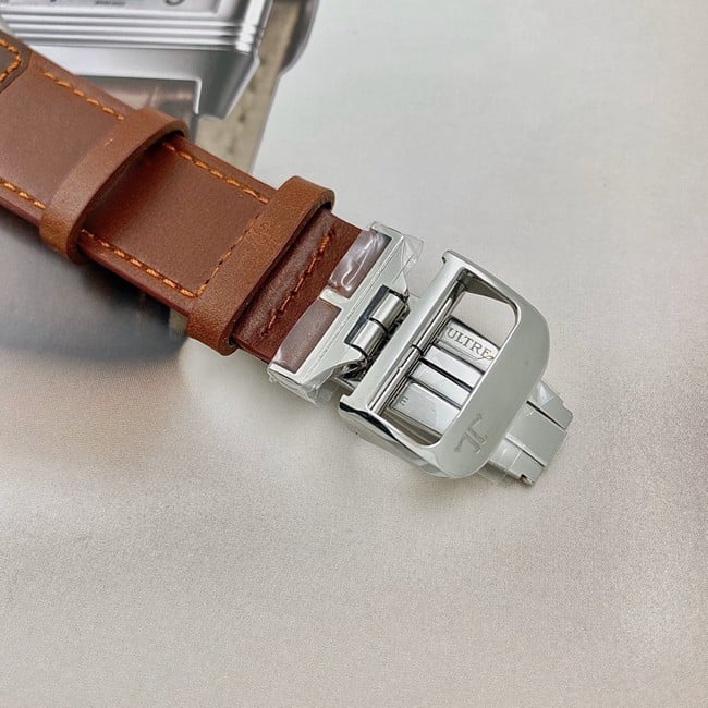 Jaeger-LeCoultretop-tier watch flip series manual winding white dial brown belt watch clasp picture