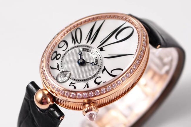 ZF Factorytop-tier watch Breguet ladies white dial black belt Queen of Naples series leather strap watch front view
