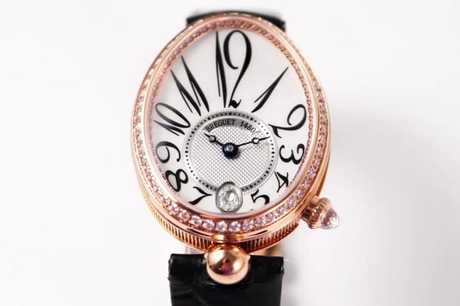 ZF Factorytop-tier watch Breguet ladies white dial black belt Queen of Naples series leather strap watch front view