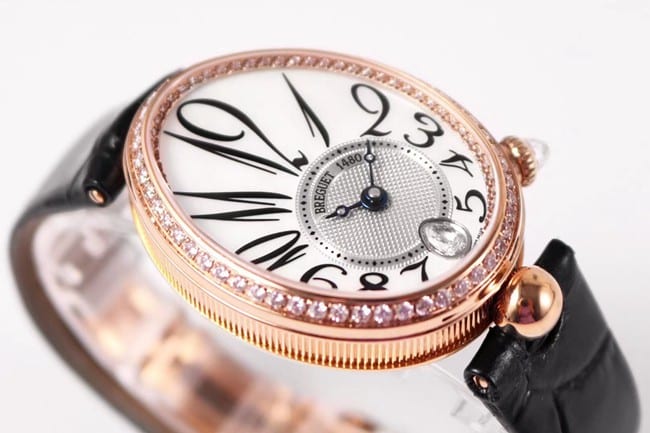 ZF Factorytop-tier watch Breguet ladies white dial black belt Queen of Naples series leather strap watch front view