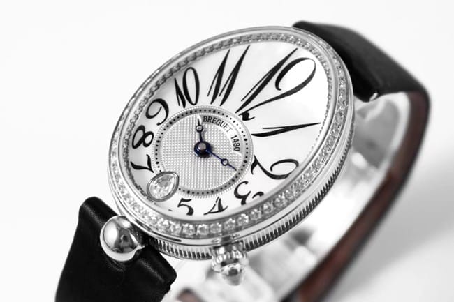 ZF Factory Breguet top-tier watch women's white dial black belt Queen of Naples leather strap watch front view