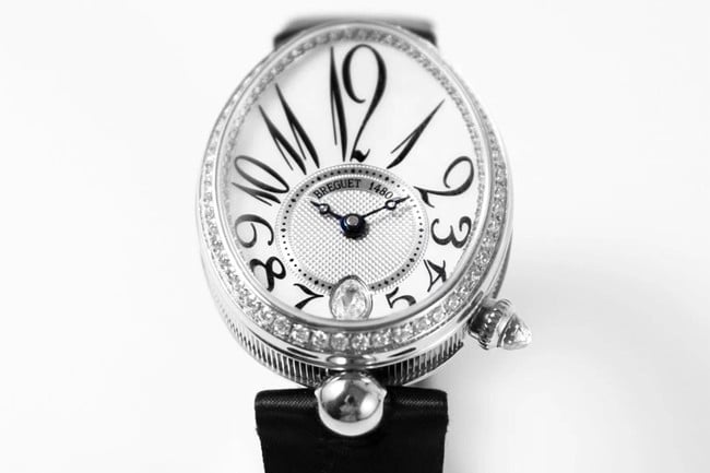 ZF Factory Breguet top-tier watch women's white dial black belt Queen of Naples leather strap watch front view