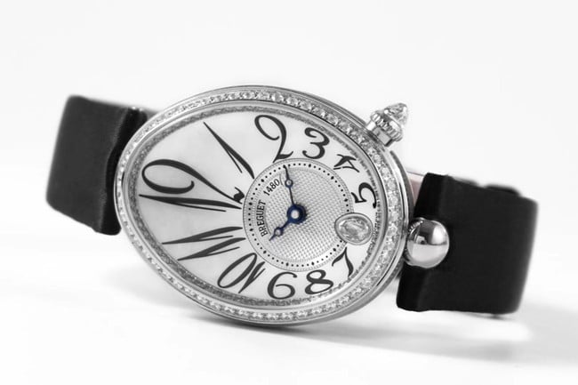 ZF Factory Breguet top-tier watch women's white dial black belt Queen of Naples leather strap watch front view