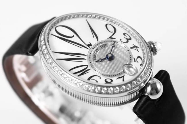 ZF Factory Breguet top-tier watch women's white dial black belt Queen of Naples leather strap watch front view