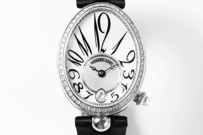 ZF Factory Breguet top-tier watch women's white dial black belt Queen of Naples leather strap watch front view