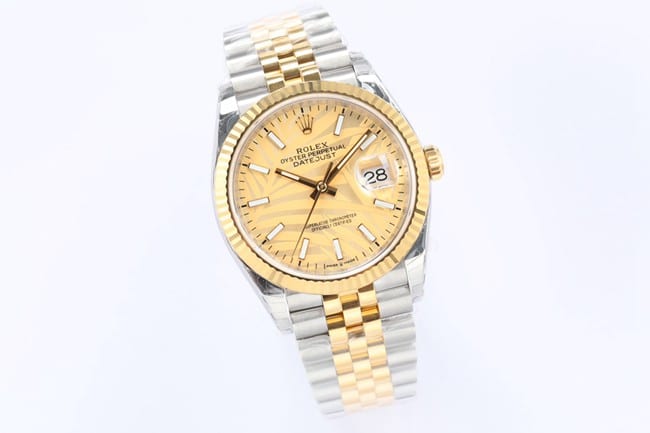 EW Factorytop-tier watch 2021 new Rolex Oyster Datejust36 series men's gold disc gold band mechanical watch front view