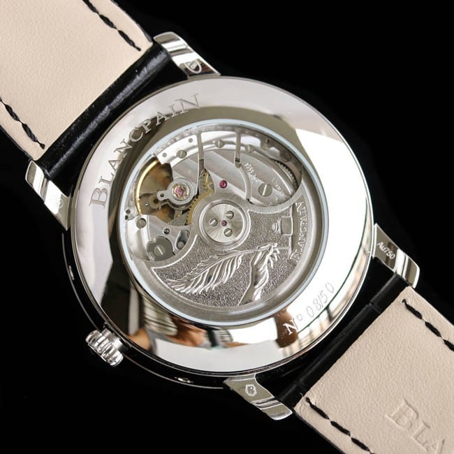top-tier watch Blancpain men's white dial black belt villeret classic 6654moon phase display series leather strap watch movement picture