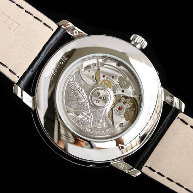 Blancpaintop-tier watch villeret classic 6654moon phase display series men's blue dial black belt watch movement picture