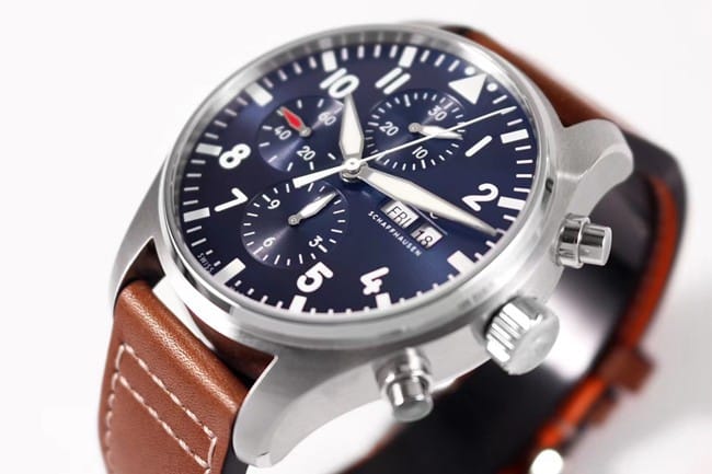 ZF FactoryIWC top-tier watch pilot chronograph series men's blue dial brown belt watch front view