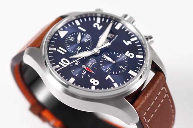 ZF FactoryIWC top-tier watch pilot chronograph series men's blue dial brown belt watch front view