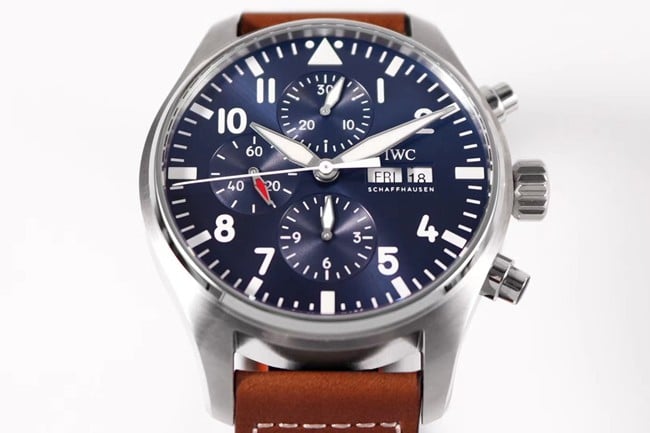 ZF FactoryIWC top-tier watch pilot chronograph series men's blue dial brown belt watch front view