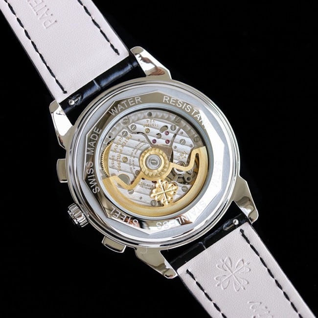 PFF factory top-tier watch Patek Philippe men's black dial black belt super complex function chronograph series leather strap watch movement picture