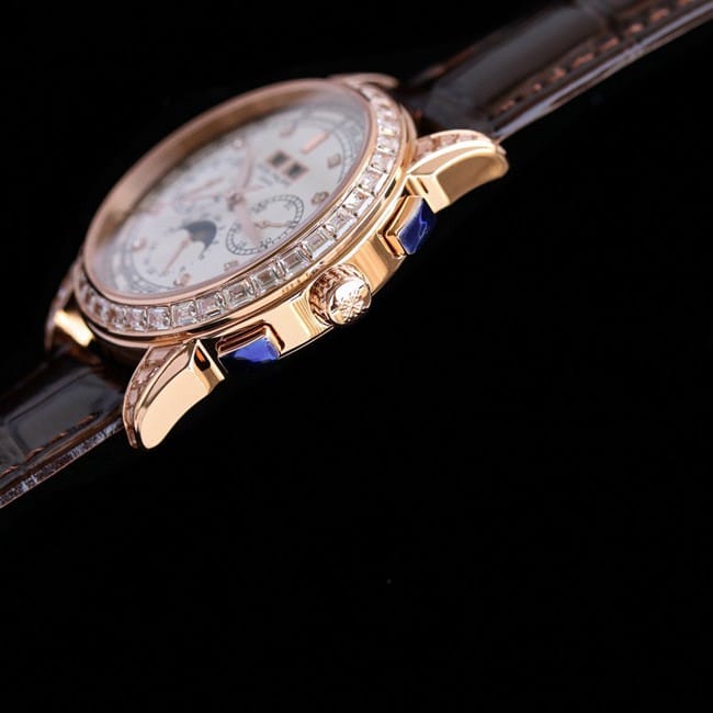PFF factory Patek Philippetop-tier watch super complex function chronograph series men's white dial brown belt watch side view