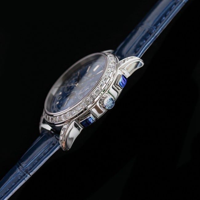 PFF factory top-tier replicaPatek Philippe super complex function chronograph series men's blue dial blue belt mechanical watch side view