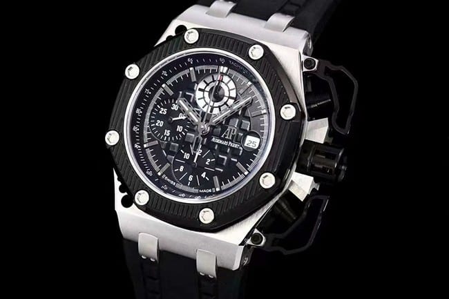 Audemars Piguettop-tier watch men's black dial black rubber strap Royal Oak offshore series mechanical watch front view