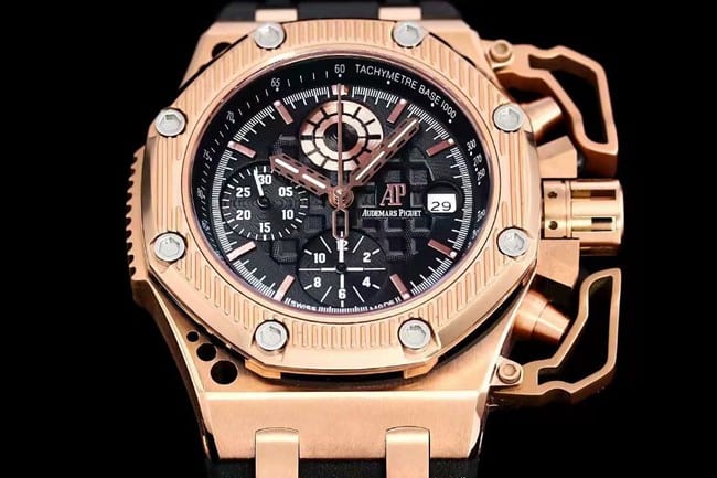 top-tier watch Audemars Piguet44mm men's black dial rubber strapRoyal Oak offshore mechanical watch front view