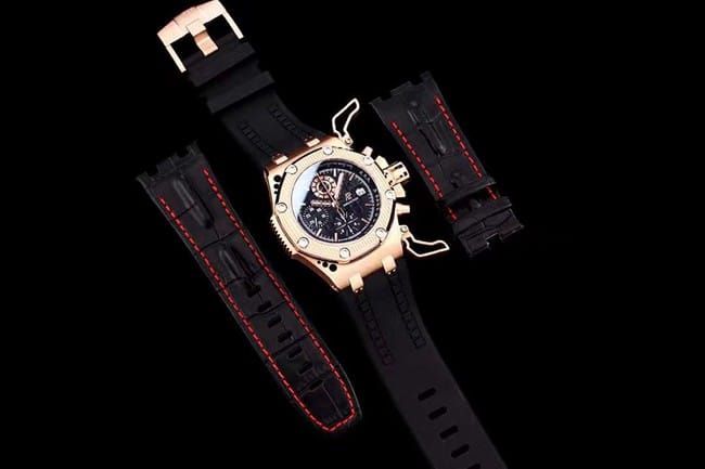 top-tier watch Audemars Piguet44mm men's black dial rubber strapRoyal Oak offshore mechanical watch front view
