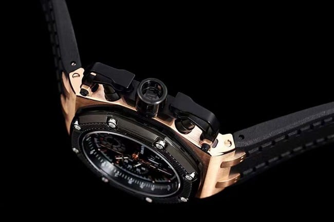 top-tier watch Audemars PiguetRoyal Oak offshore self-winding chronograph men's black dialrubber strap watch detail shots