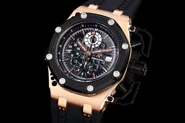 top-tier watch Audemars PiguetRoyal Oak offshore self-winding chronograph men's black dialrubber strap watch front view