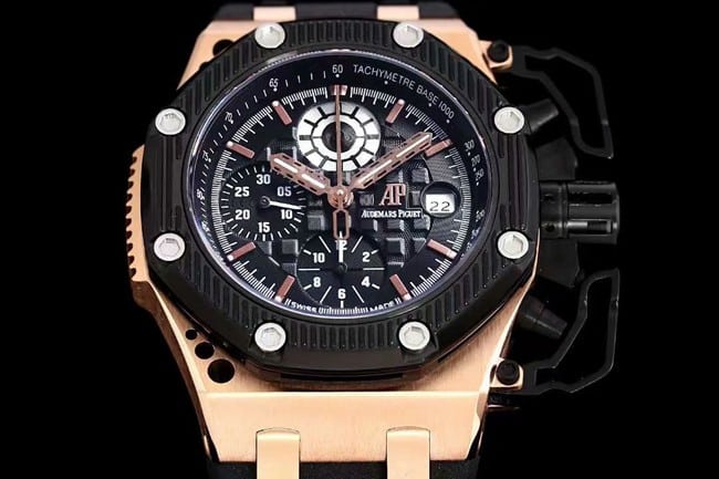 top-tier watch Audemars PiguetRoyal Oak offshore self-winding chronograph men's black dialrubber strap watch front view