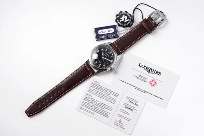 ZF Longinestop-tier watch Pioneer series fully automatic movement men's blue dial brown belt watch front view