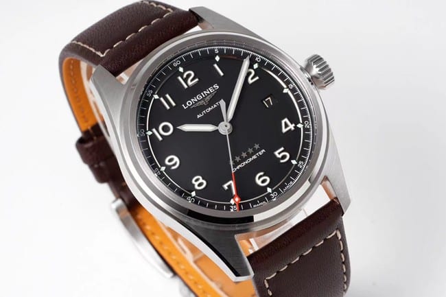 ZF Longinestop-tier watch Pioneer series fully automatic movement men's blue dial brown belt watch front view
