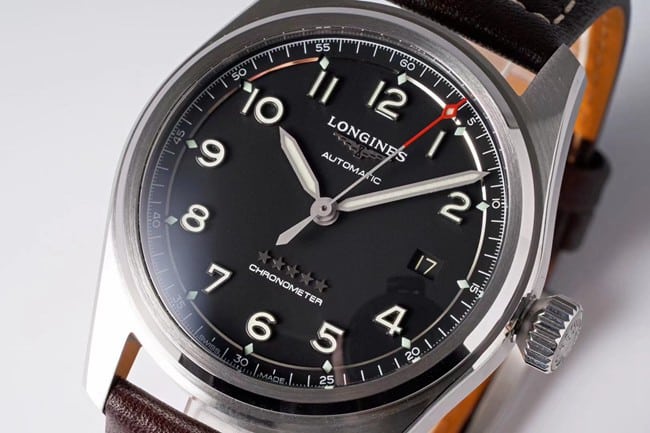 ZF Longinestop-tier watch Pioneer series fully automatic movement men's blue dial brown belt watch front view