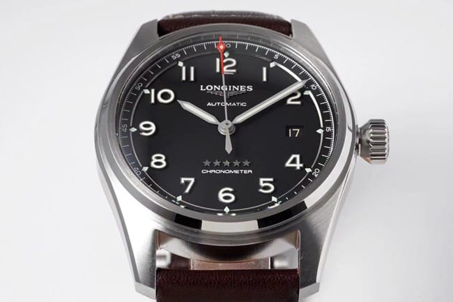 ZF Longinestop-tier watch Pioneer series fully automatic movement men's blue dial brown belt watch front view