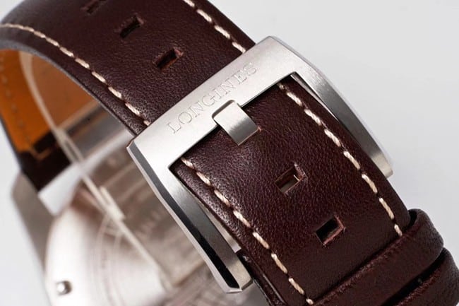 ZF Longinestop-tier watch pioneer series fully automatic movement men's blue dial brown belt watch clasp picture