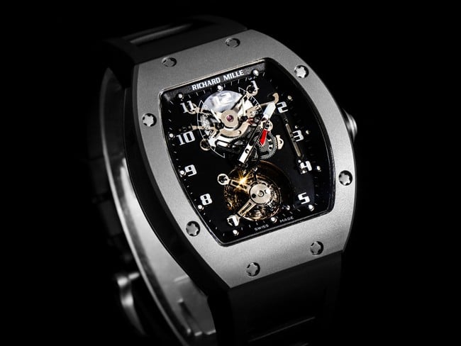 JB factory top-tier watch Richard Mille men's black dialrubber strapautomatic movementtourbillon watch front view