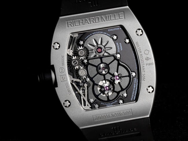 JB factory top-tier watch Richard Mille men's black dialrubber strapautomatic movementtourbillon watch movement picture